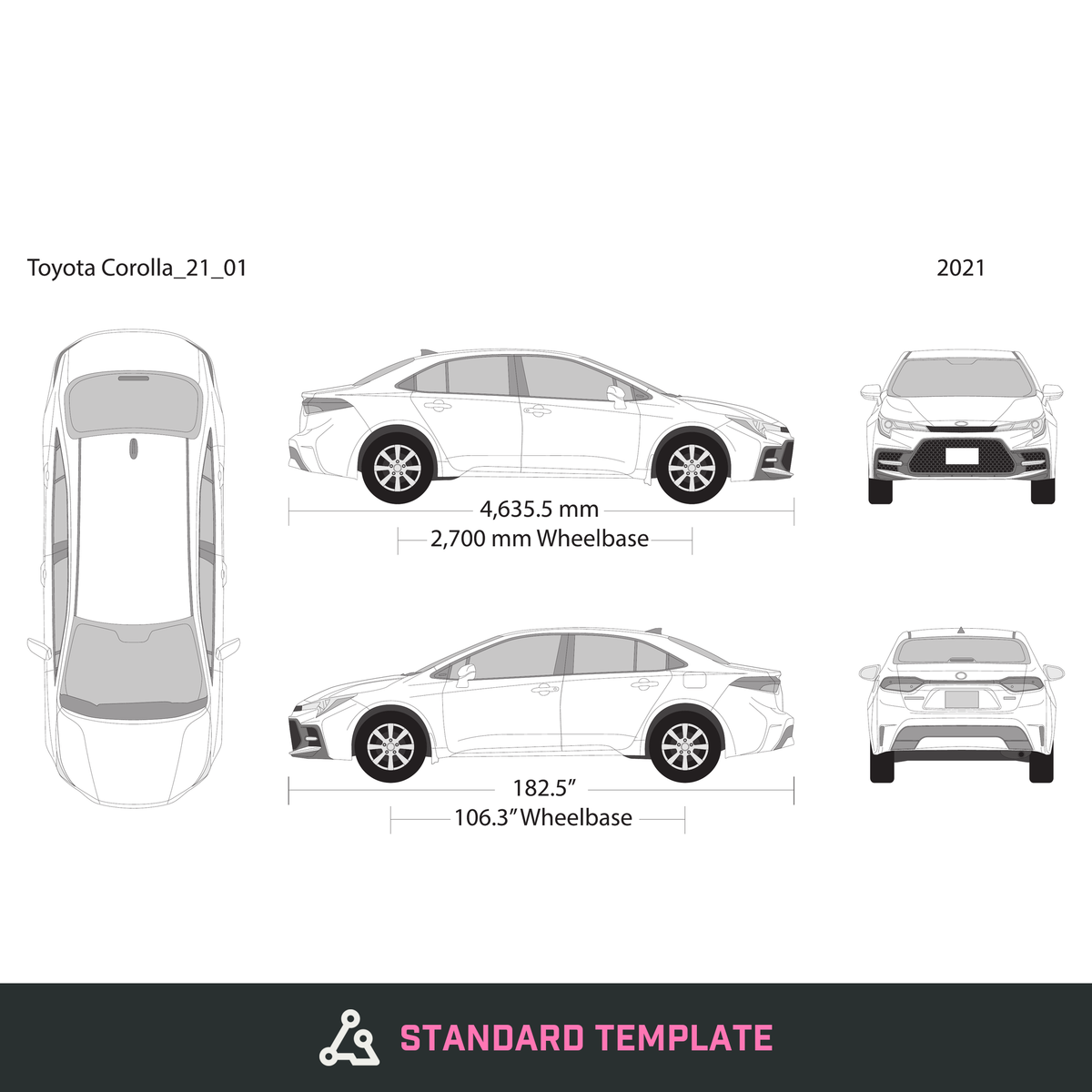 2021 Toyota Corolla vector wrap template V01, Design-Ready PDF - GravBase