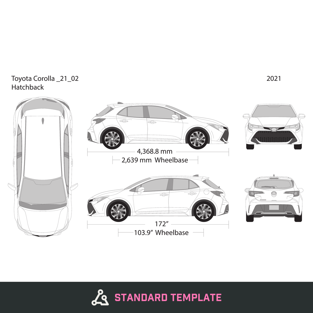 2021 Toyota Corolla vector wrap template V02, Design-Ready PDF - GravBase