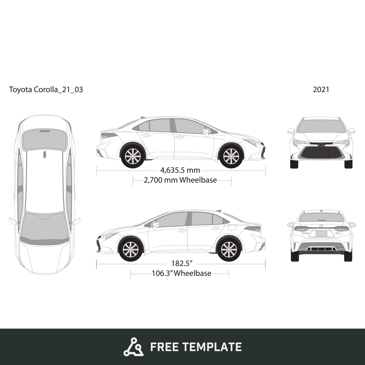 2021 Toyota Corolla free vector vehicle wrap template - GravBase