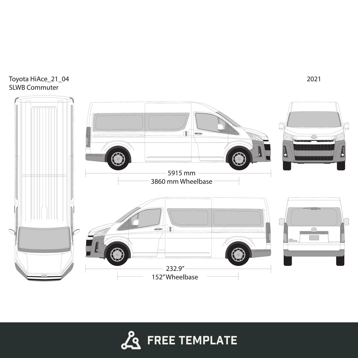 2021 Toyota Hiace free vector vehicle wrap template - GravBase