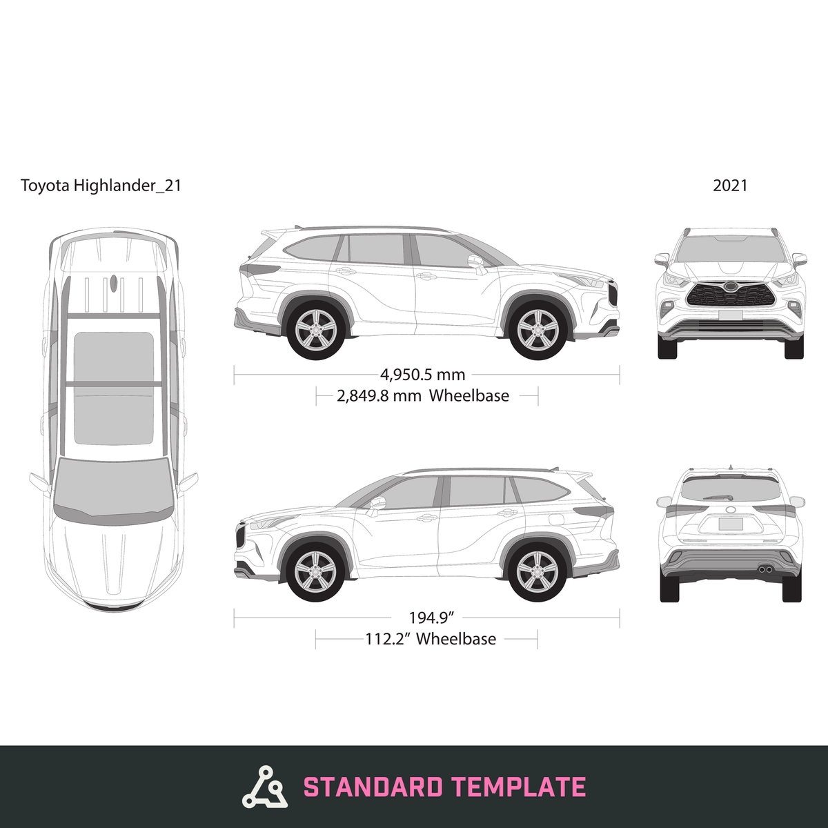2021 Toyota Highlander vector wrap template, Design-Ready PDF - GravBase