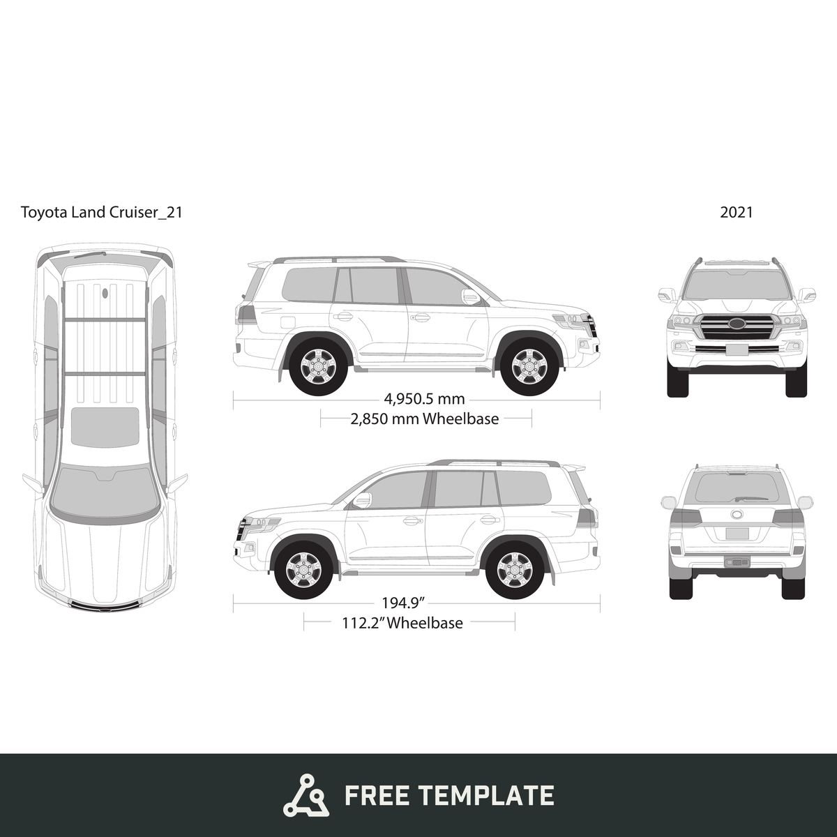 2021 Toyota Land Cruiser free vector vehicle wrap template - GravBase