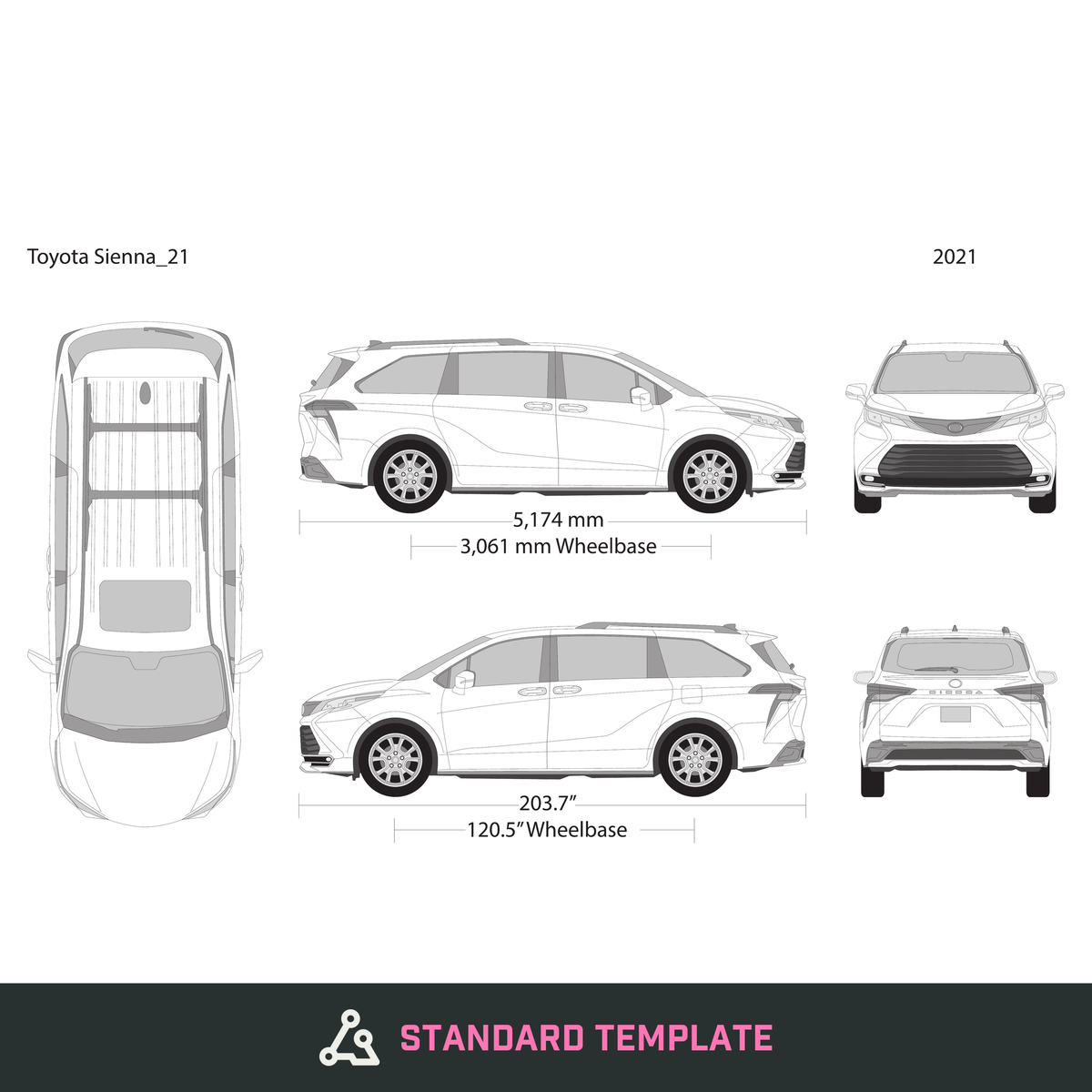 2021 Toyota Sienna vector wrap template, Design-Ready PDF - GravBase