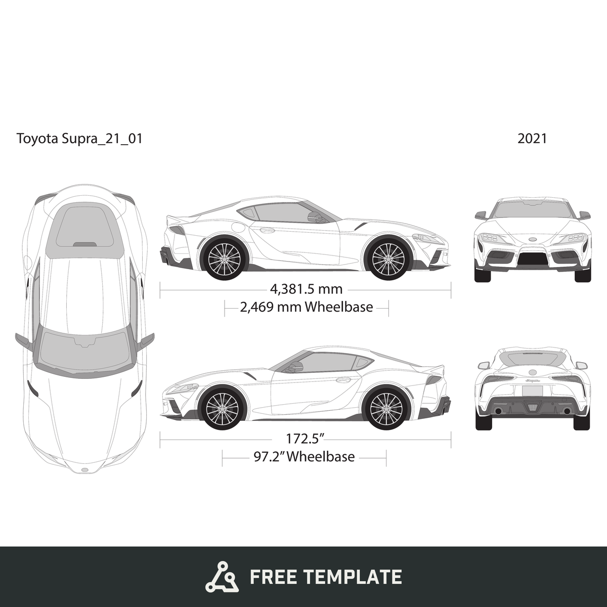 2021 Toyota Supra free vector vehicle wrap template - GravBase