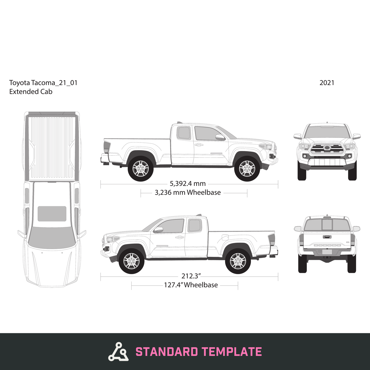 2021 Toyota Tacoma vector wrap template V01, Design-Ready PDF - GravBase