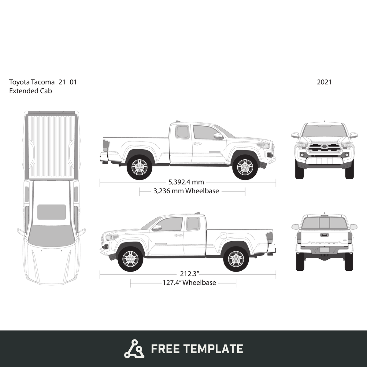 2021 Toyota Tacoma free vector vehicle wrap template - GravBase