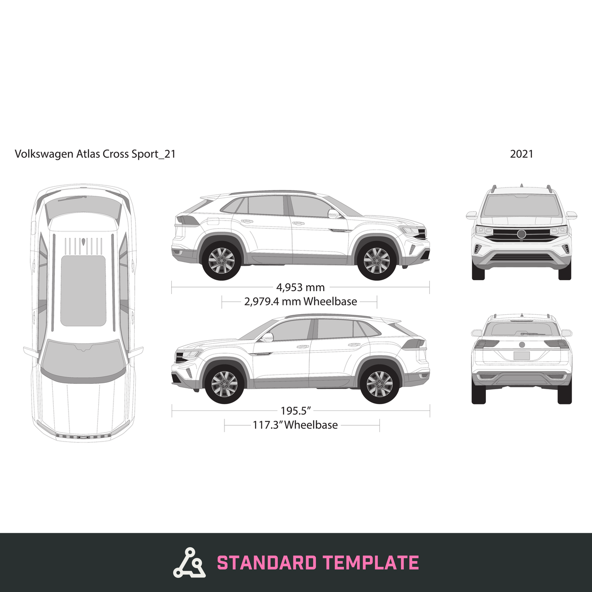 2021 Volkswagen Atlas Cross Sport vector wrap template, Design-Ready PDF - GravBase