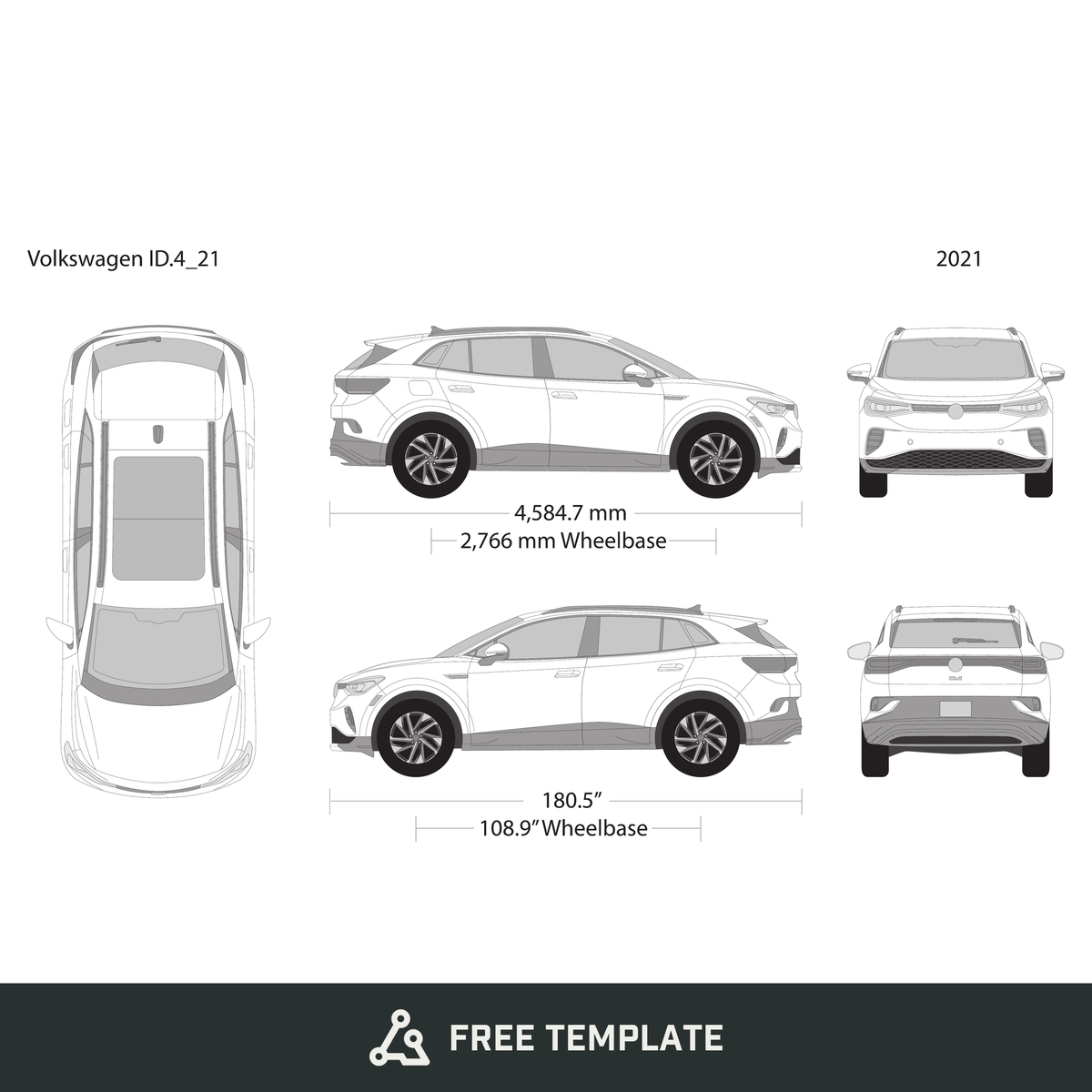 2021 Volkswagen ID 4 free vector vehicle wrap template - GravBase