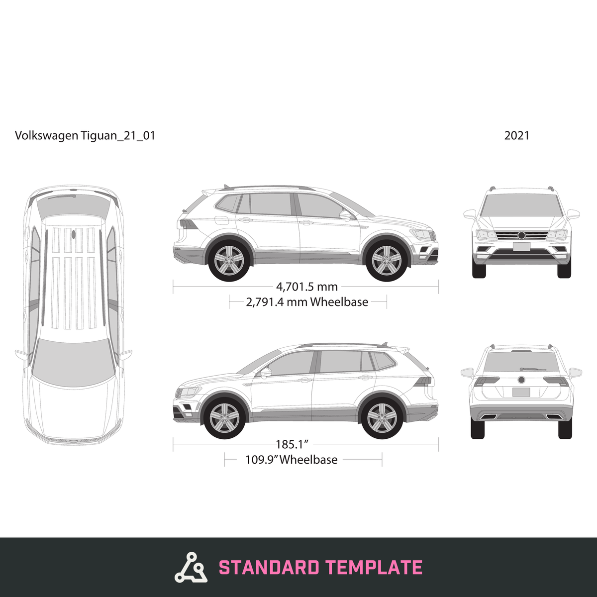 2021 Volkswagen Tiguan vector wrap template, Design-Ready PDF - GravBase