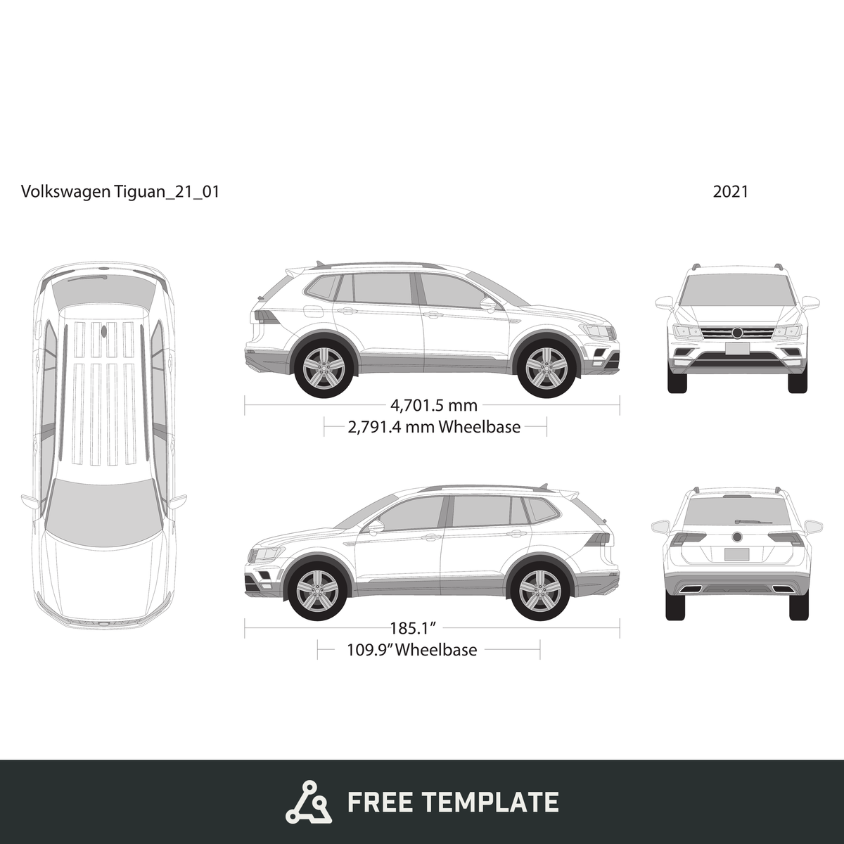 2021 Volkswagen Tiguan free vector vehicle wrap template - GravBase