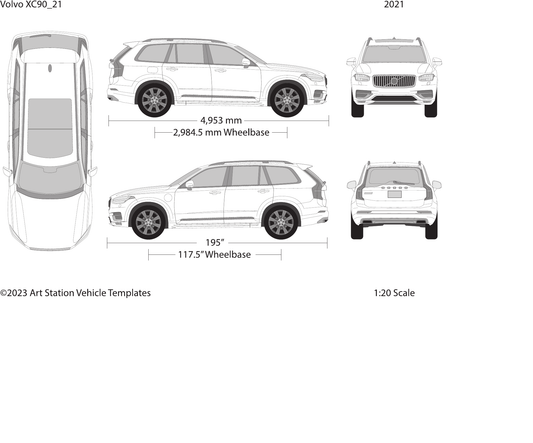 2021 Volvo XC90 vector wrap template, Design-Ready PDF - GravBase