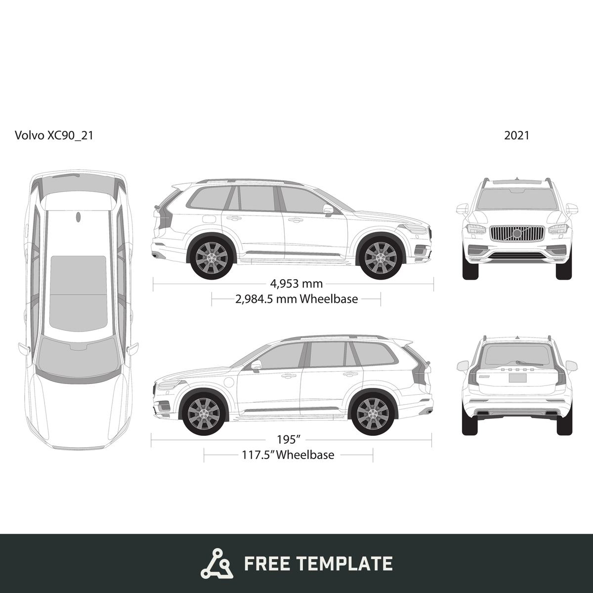 2021 Volvo XC90 free vector vehicle wrap template - GravBase