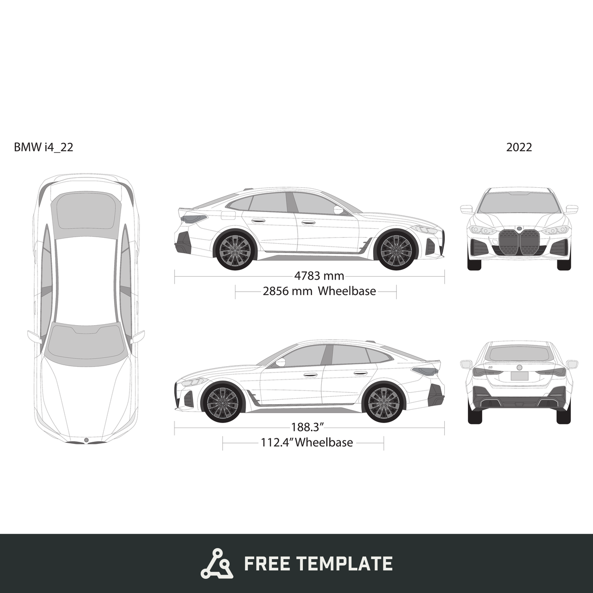 2022 BMW I4 free vector vehicle wrap template - GravBase