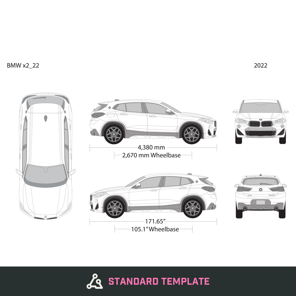 2022 BMW X2 vector wrap template, Design-Ready PDF - GravBase