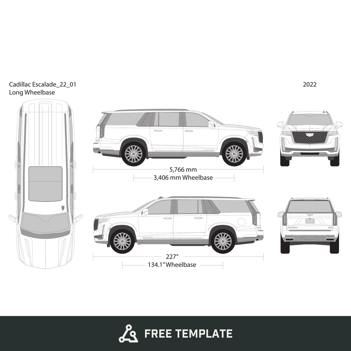 2022 Cadillac Escalade free vector vehicle wrap template - GravBase