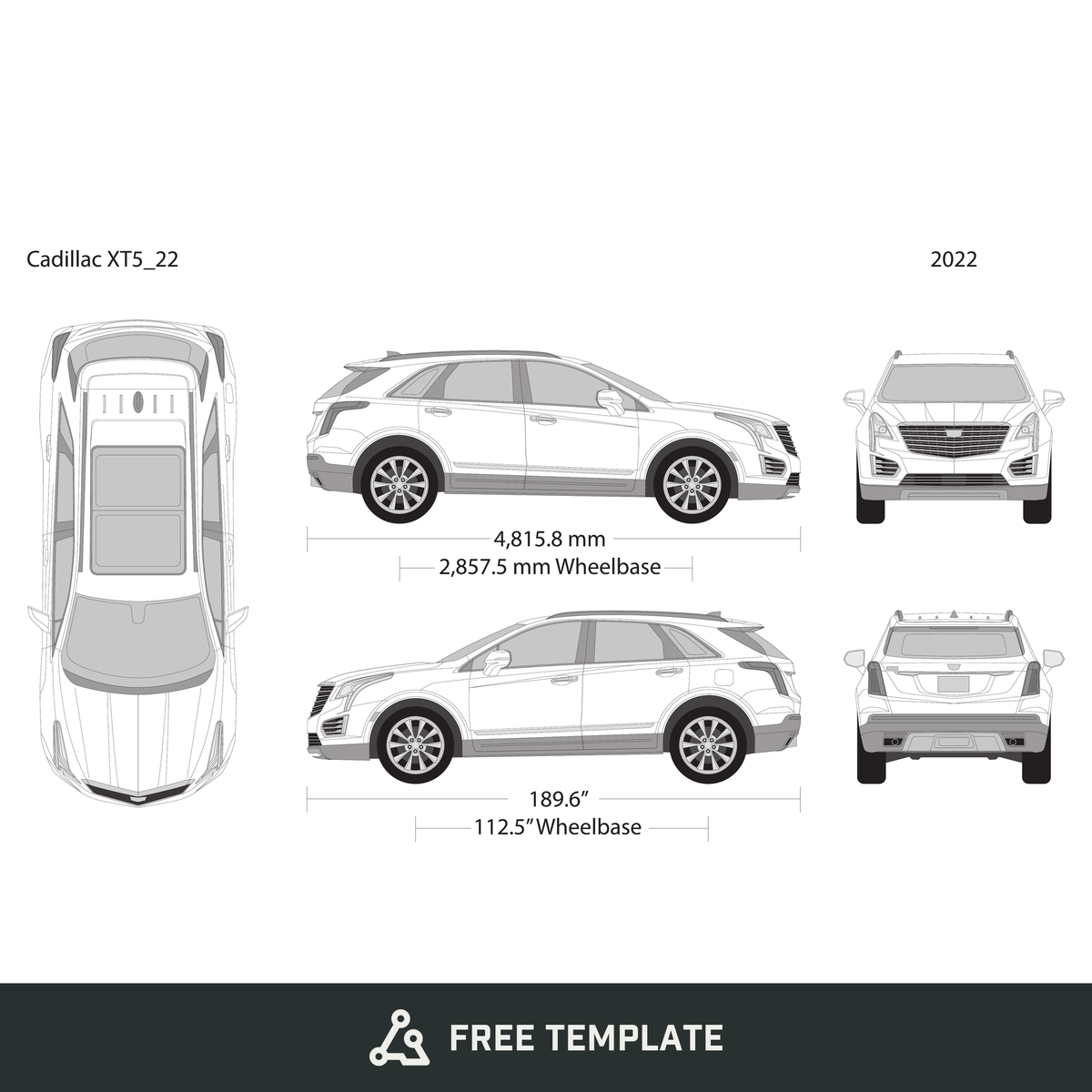 2022 Cadillac XT5 free vector vehicle wrap template - GravBase