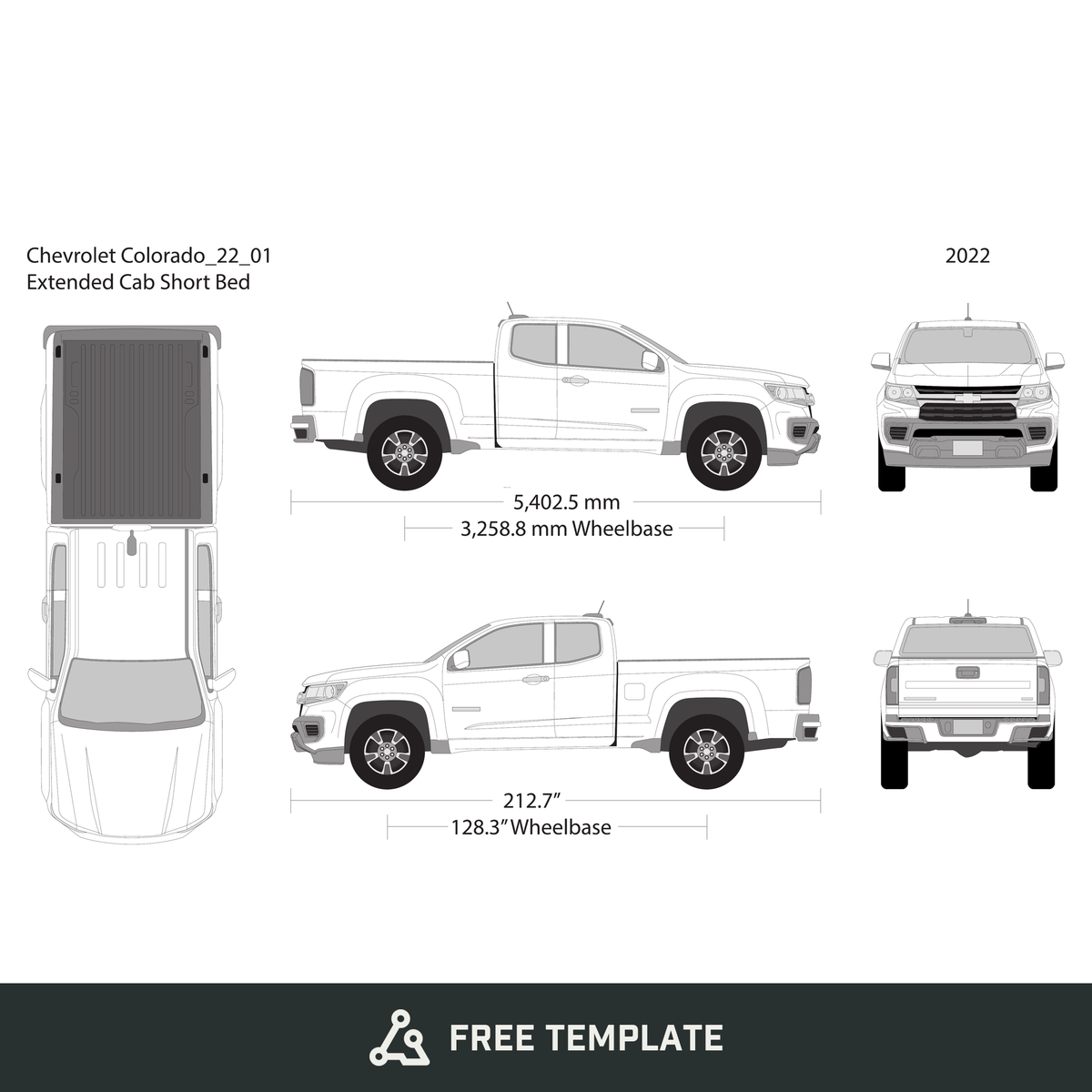 2022 Chevy Colorado free vector vehicle wrap template - GravBase