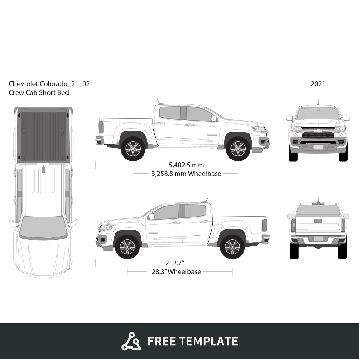 2022 Chevy Colorado free vector vehicle wrap template - GravBase