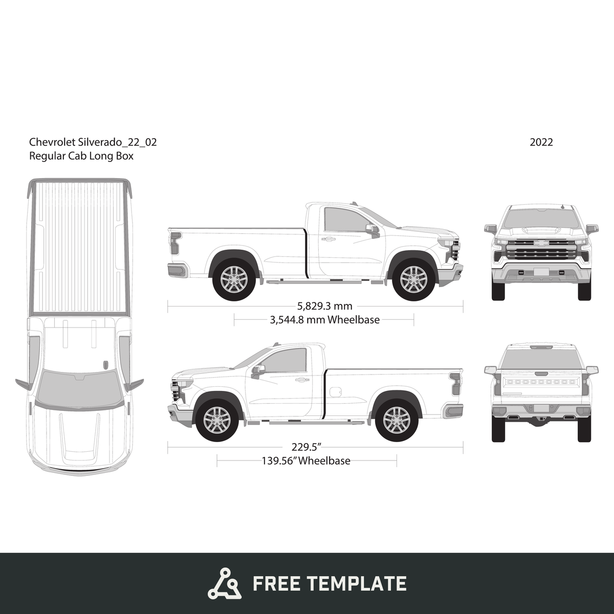 2022 Chevy Silverado 1500 free vector vehicle wrap template - GravBase