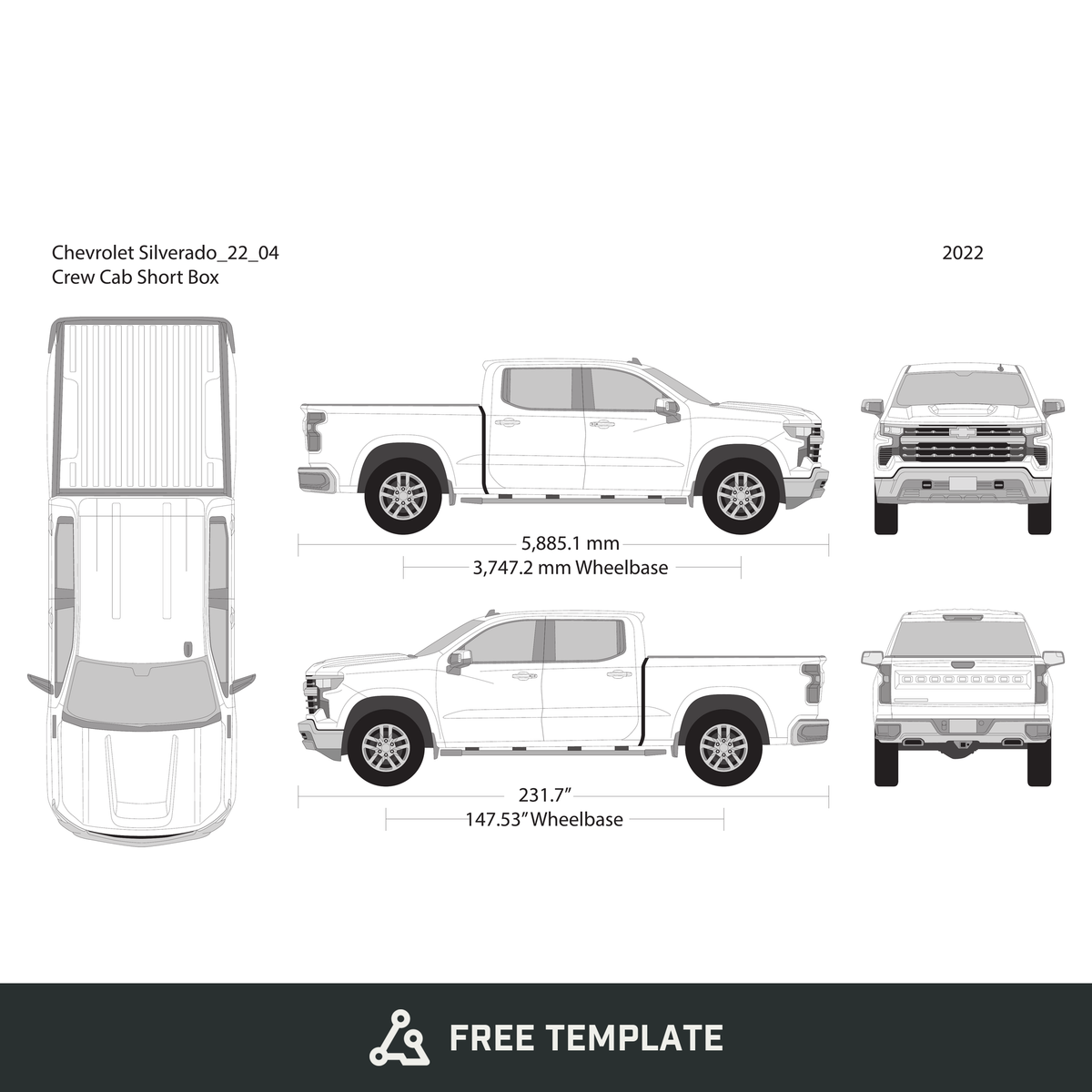 2022 Chevy Silverado 1500 free vector vehicle wrap template - GravBase