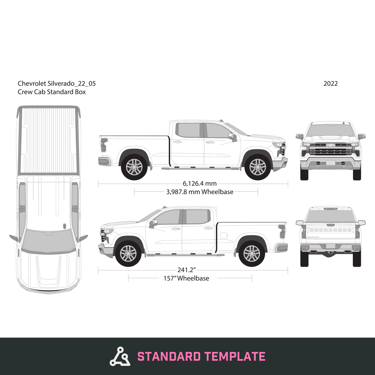 2022 Chevy Silverado 1500 vector wrap template V05, Design-Ready PDF - GravBase