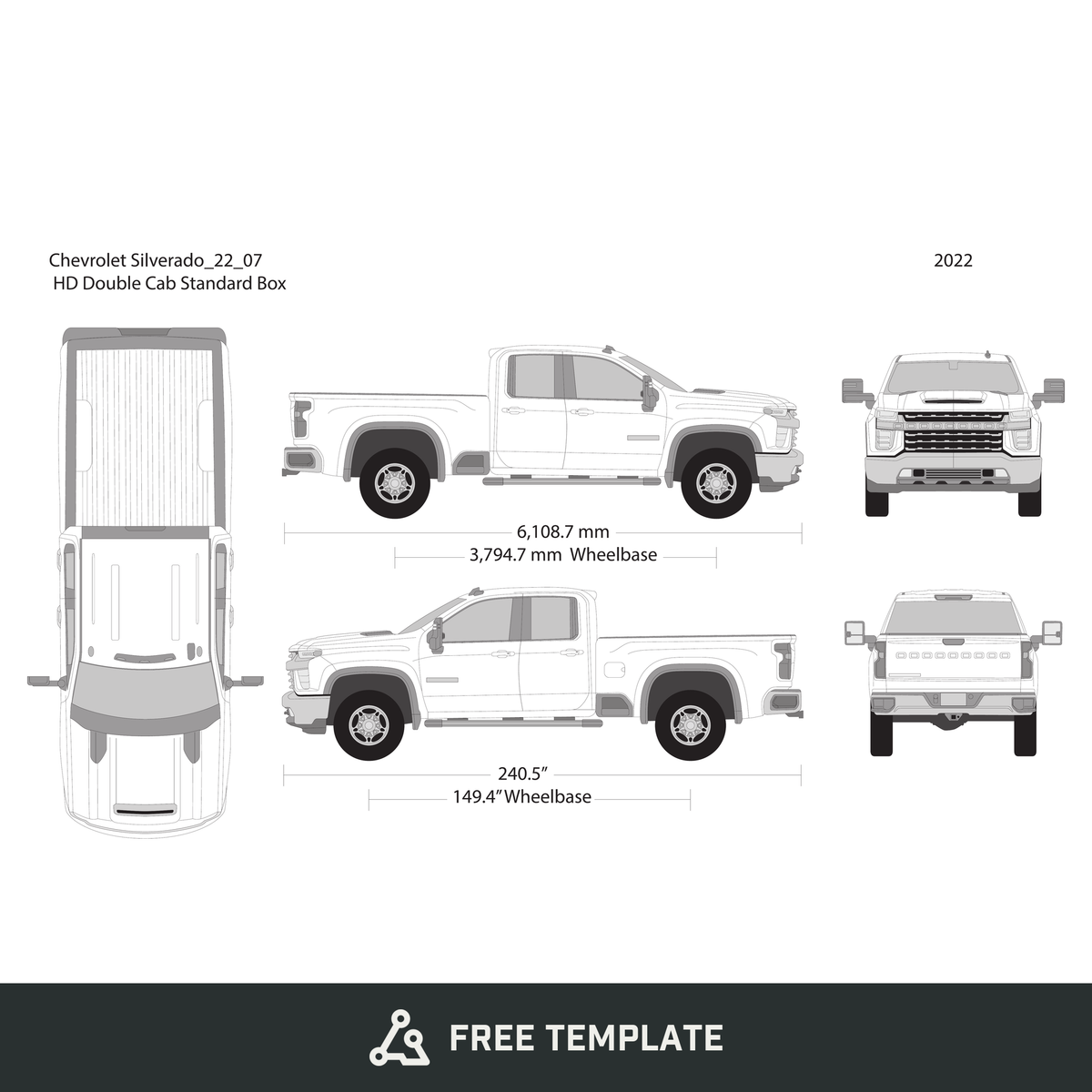 2022 Chevy Silverado 2500-3500 HD free vector vehicle wrap template - GravBase