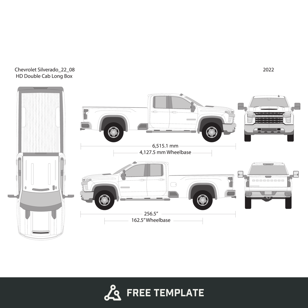 2022 Chevy Silverado 2500-3500 HD free vector vehicle wrap template - GravBase