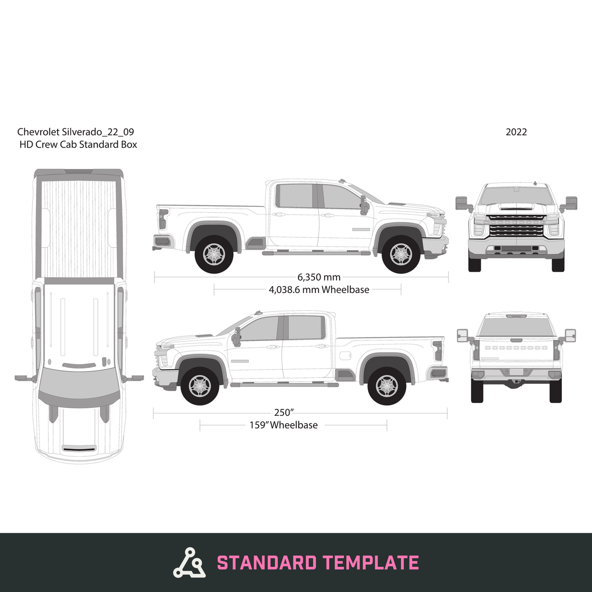 2022 Chevy Silverado 2500-3500 HD vector wrap template V09, Design-Ready PDF - GravBase