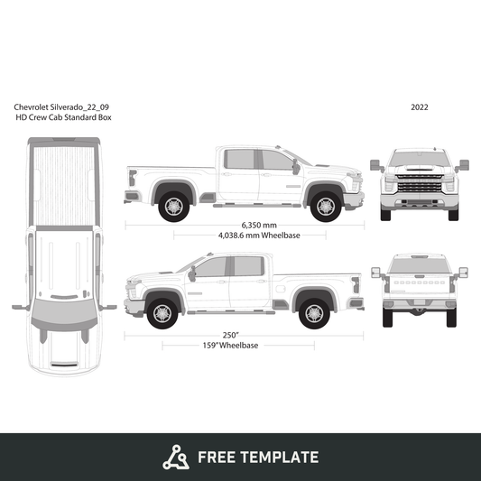 2022 Chevy Silverado 2500-3500 HD free vector vehicle wrap template - GravBase