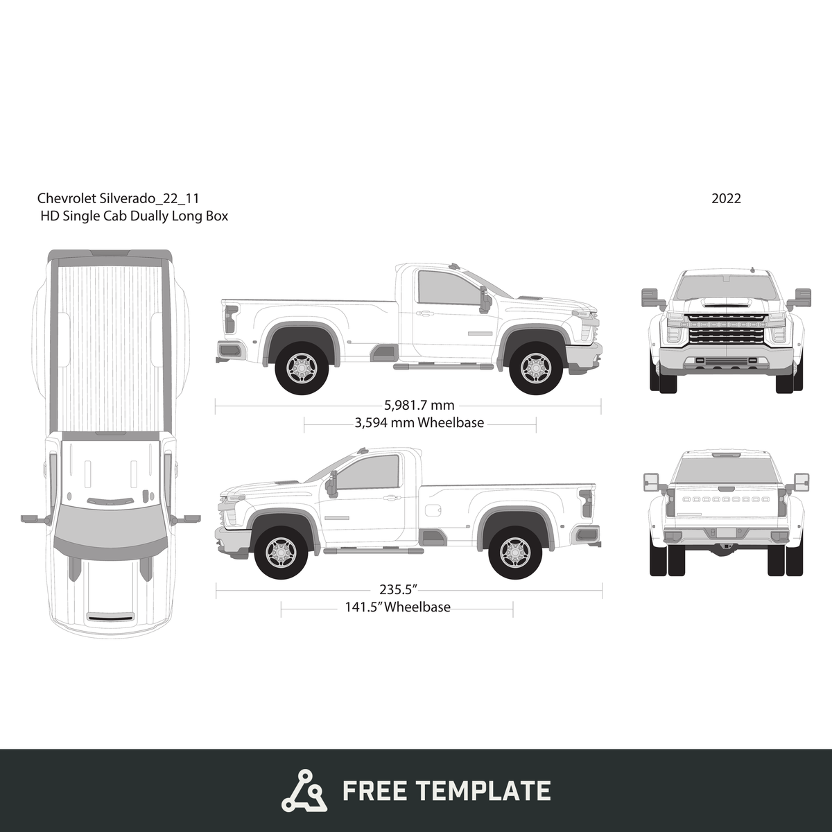 2022 Chevy Silverado 2500-3500 HD free vector vehicle wrap template - GravBase