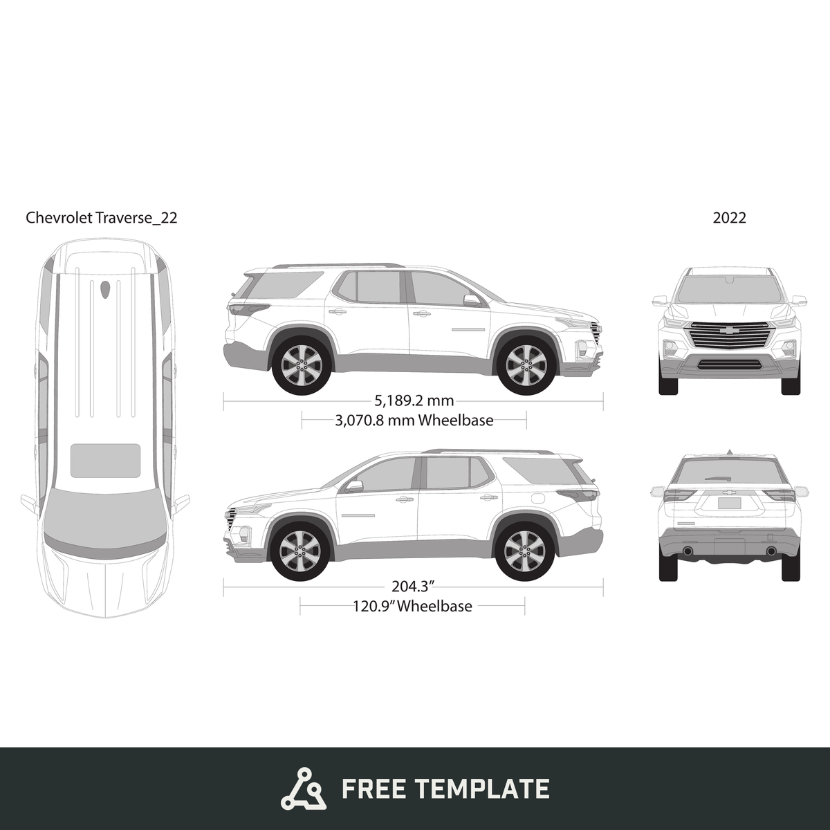 2022 Chevy Traverse free vector vehicle wrap template - GravBase