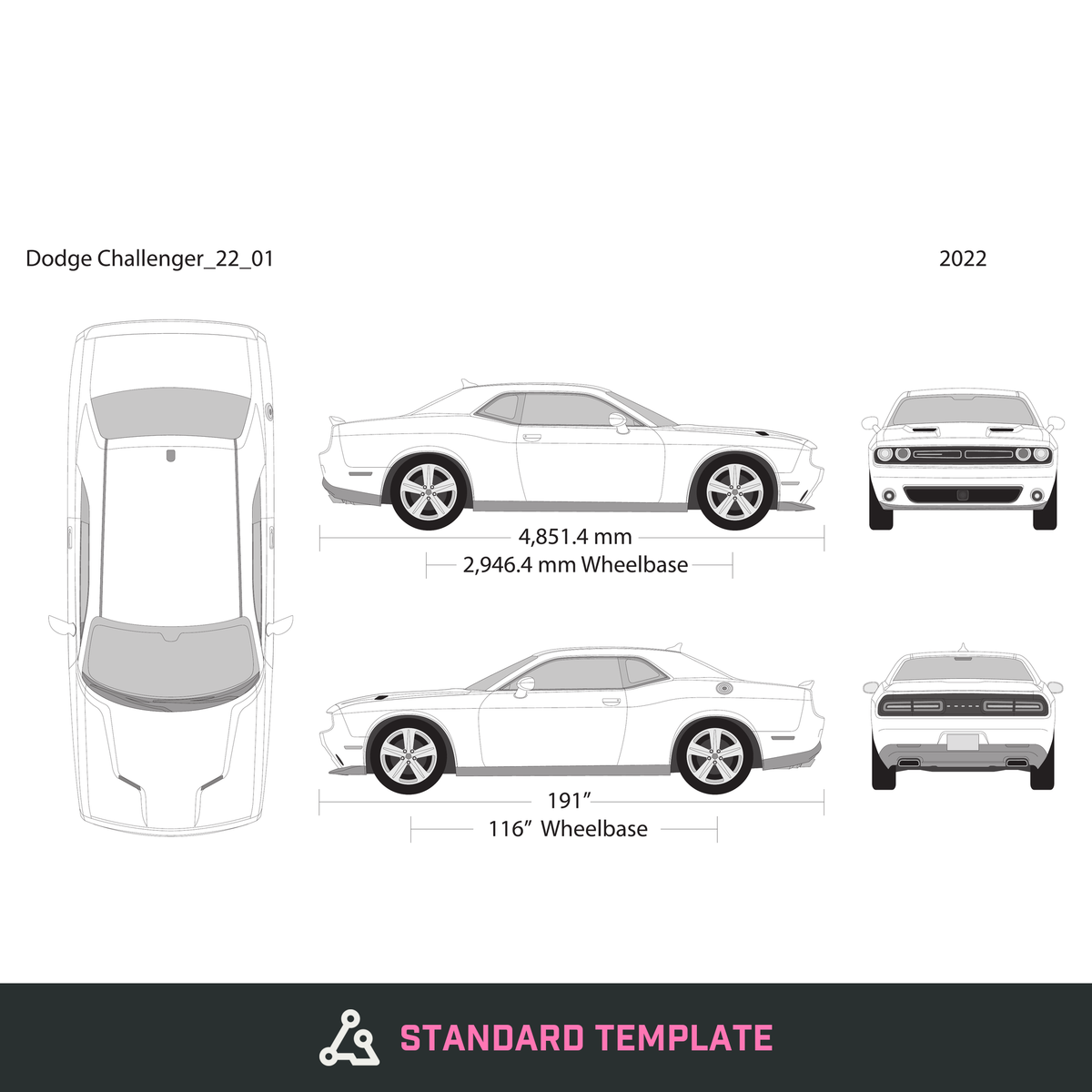 2022 Dodge Challenger vector wrap template, Design-Ready PDF - GravBase