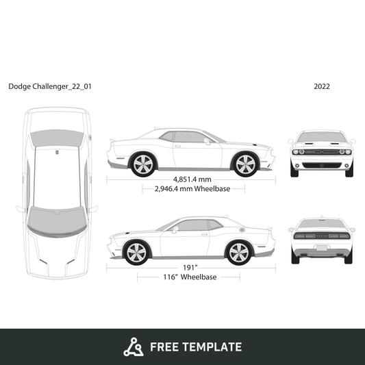 2022 Dodge Challenger free vector vehicle wrap template - GravBase