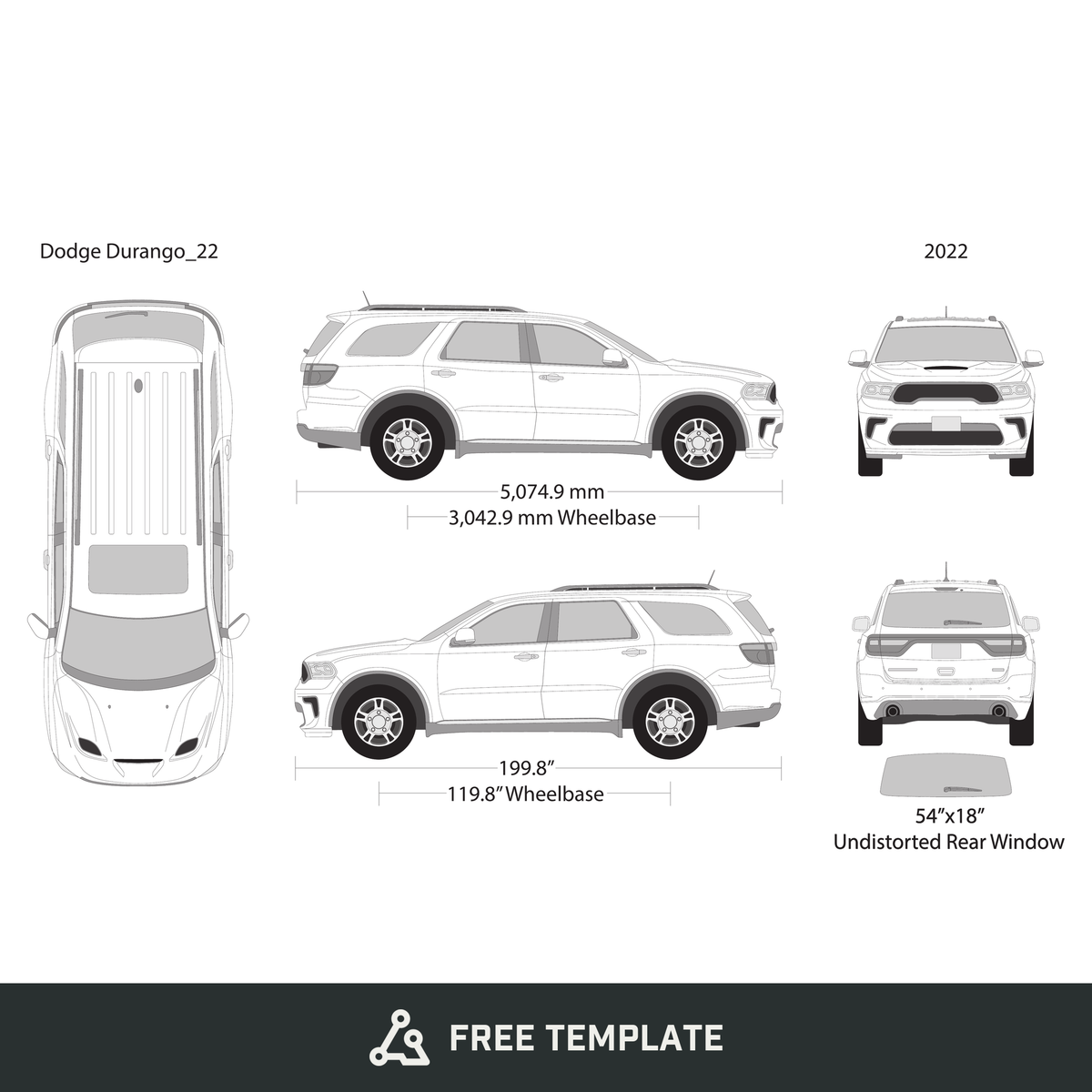 2022 Dodge Durango free vector vehicle wrap template - GravBase