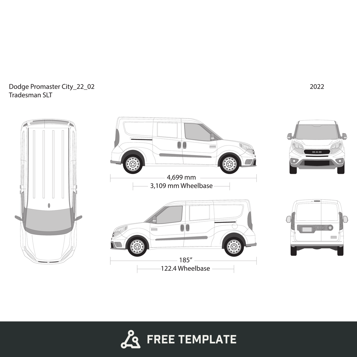 2022 Dodge Promaster City free vector vehicle wrap template - GravBase