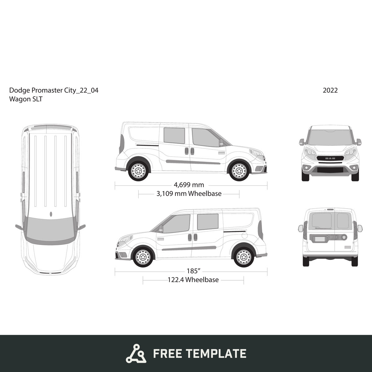 2022 Dodge Promaster City free vector vehicle wrap template - GravBase