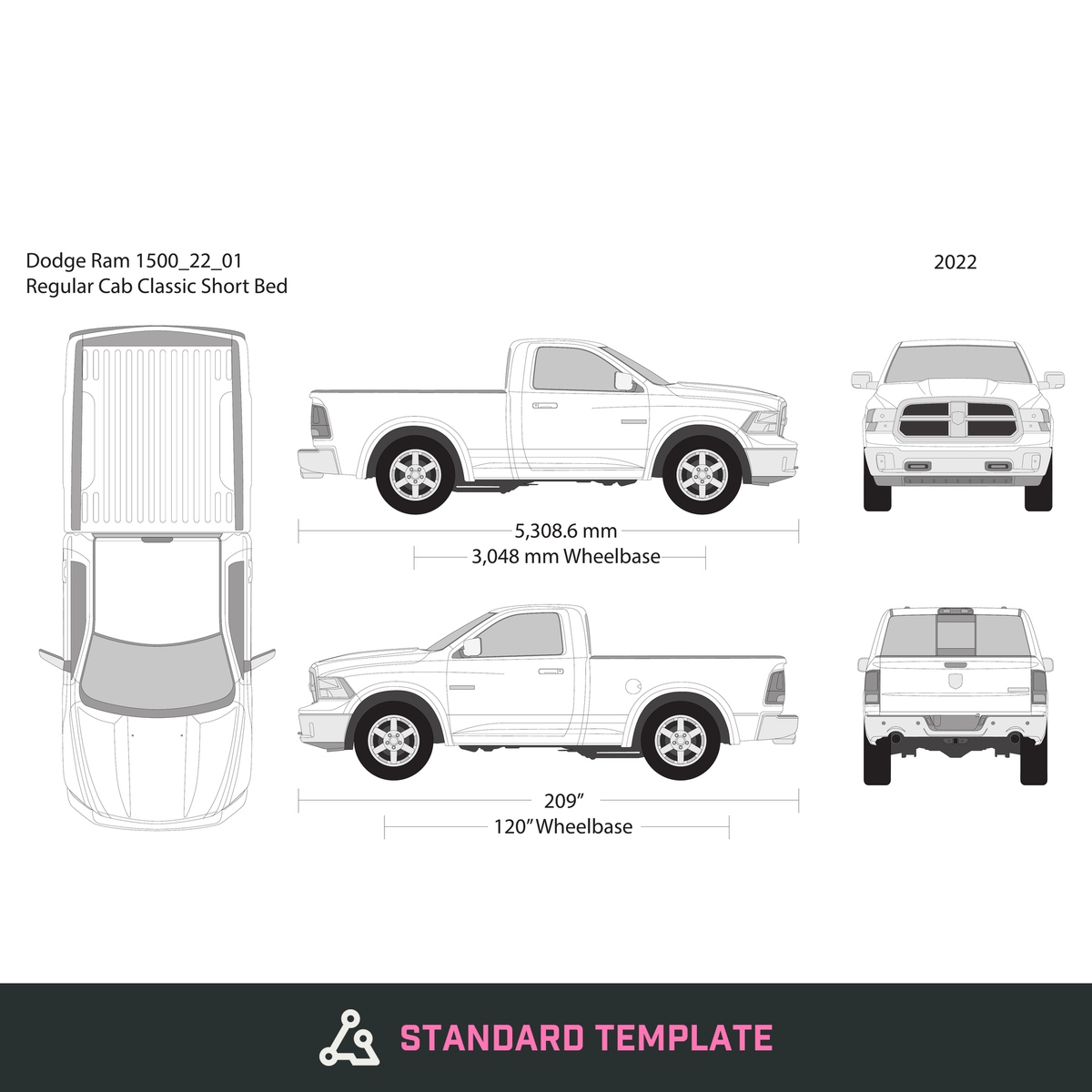 2022 Dodge Ram 1500 vector wrap template V01, Design-Ready PDF - GravBase