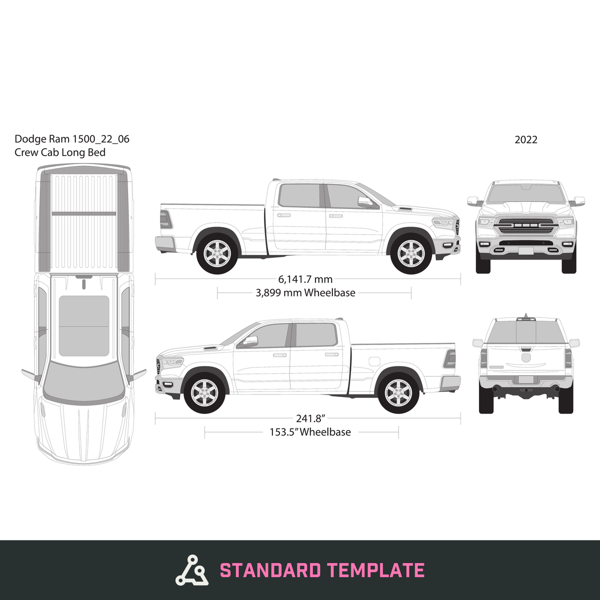 2022 Dodge Ram 1500 vector wrap template V06, Design-Ready PDF - GravBase