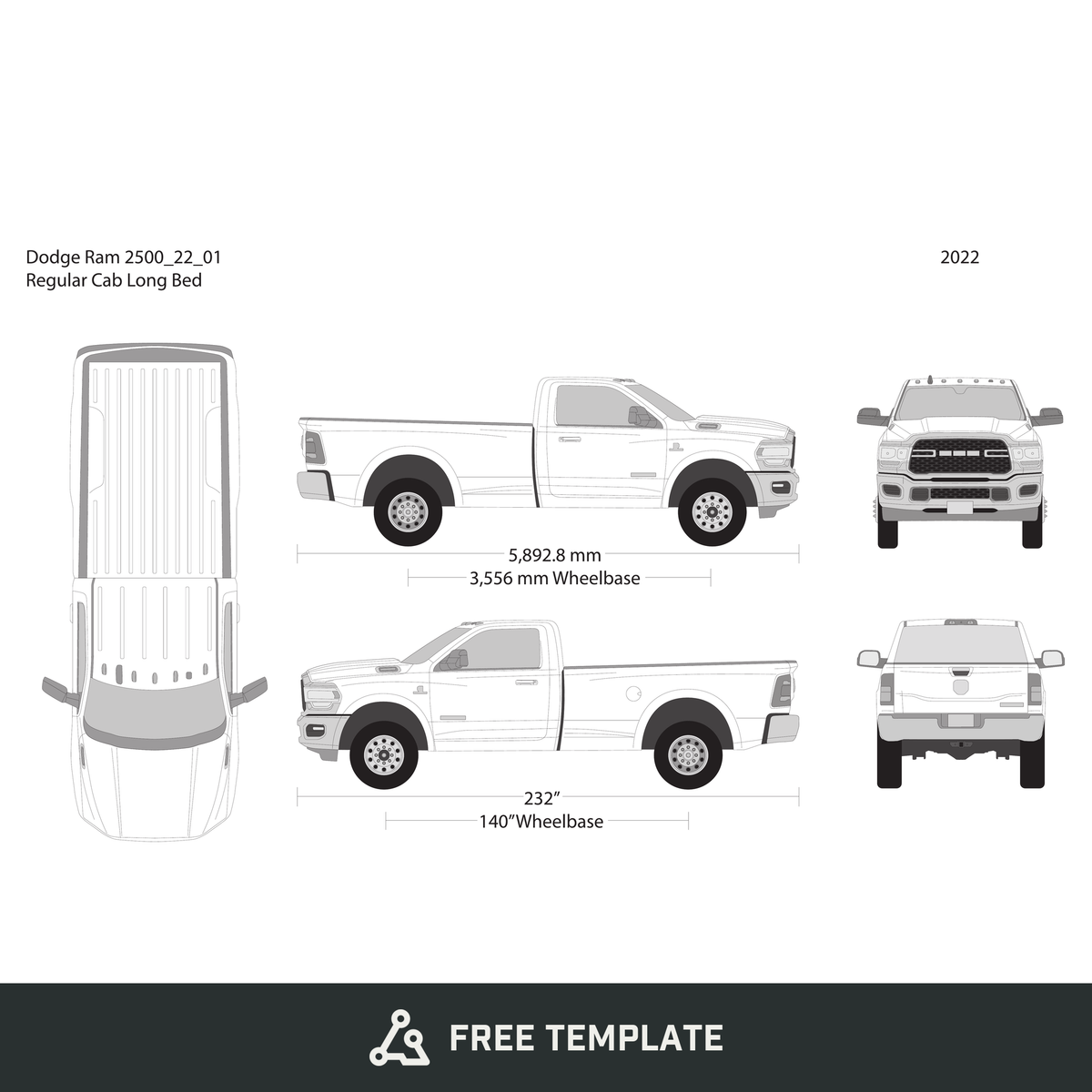 2022 Dodge Ram 2500_3500 free vector vehicle wrap template - GravBase