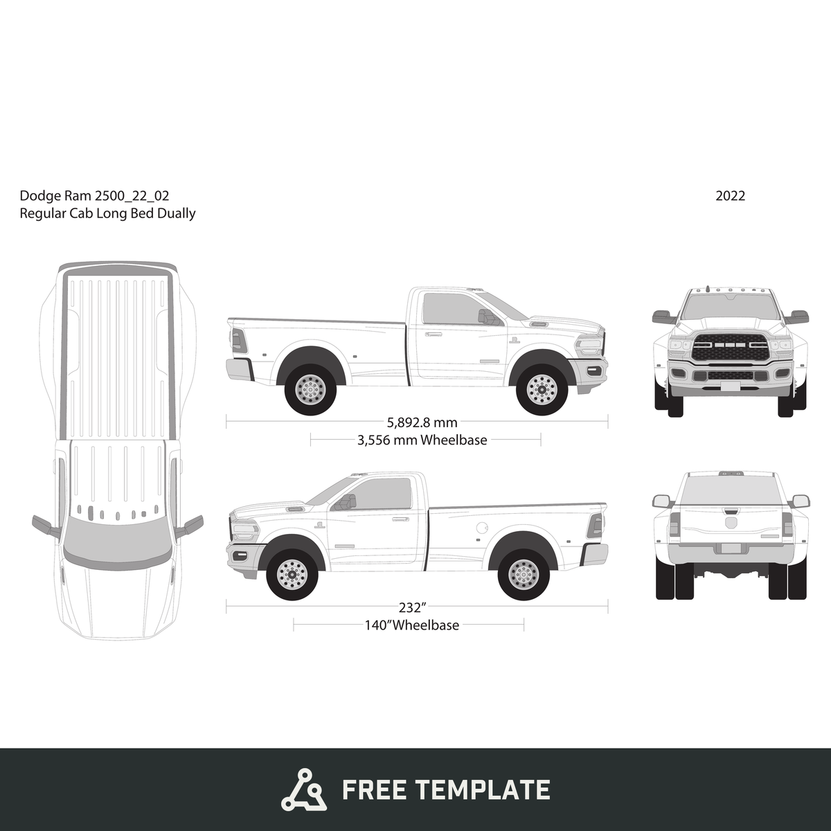 2022 Dodge Ram 2500_3500 free vector vehicle wrap template - GravBase