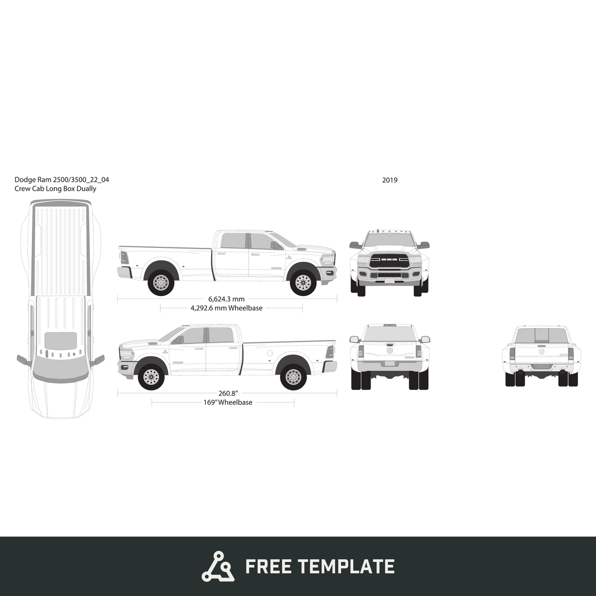 2022 Dodge Ram 2500_3500 free vector vehicle wrap template - GravBase