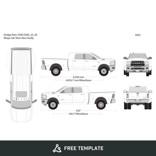 2022 Dodge Ram 2500_3500 free vector vehicle wrap template - GravBase