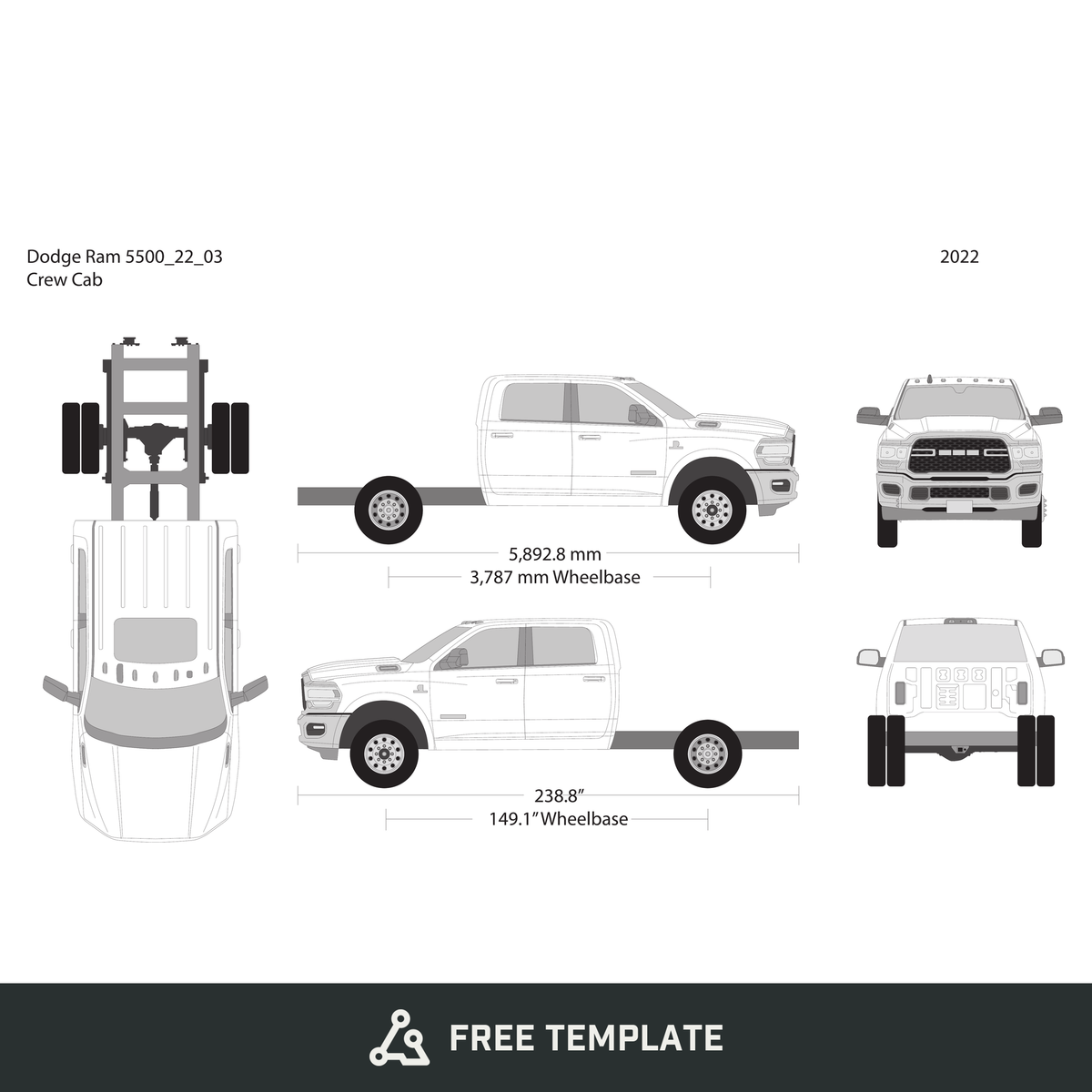 2022 Dodge Ram 5500 free vector vehicle wrap template - GravBase