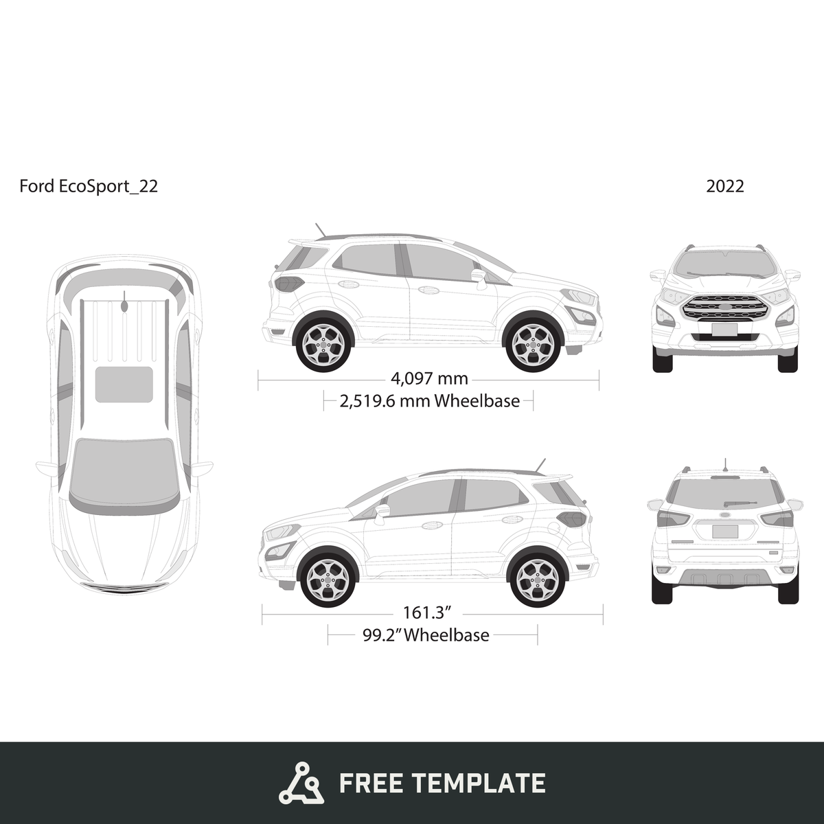 2022 Ford Ecosport free vector vehicle wrap template - GravBase