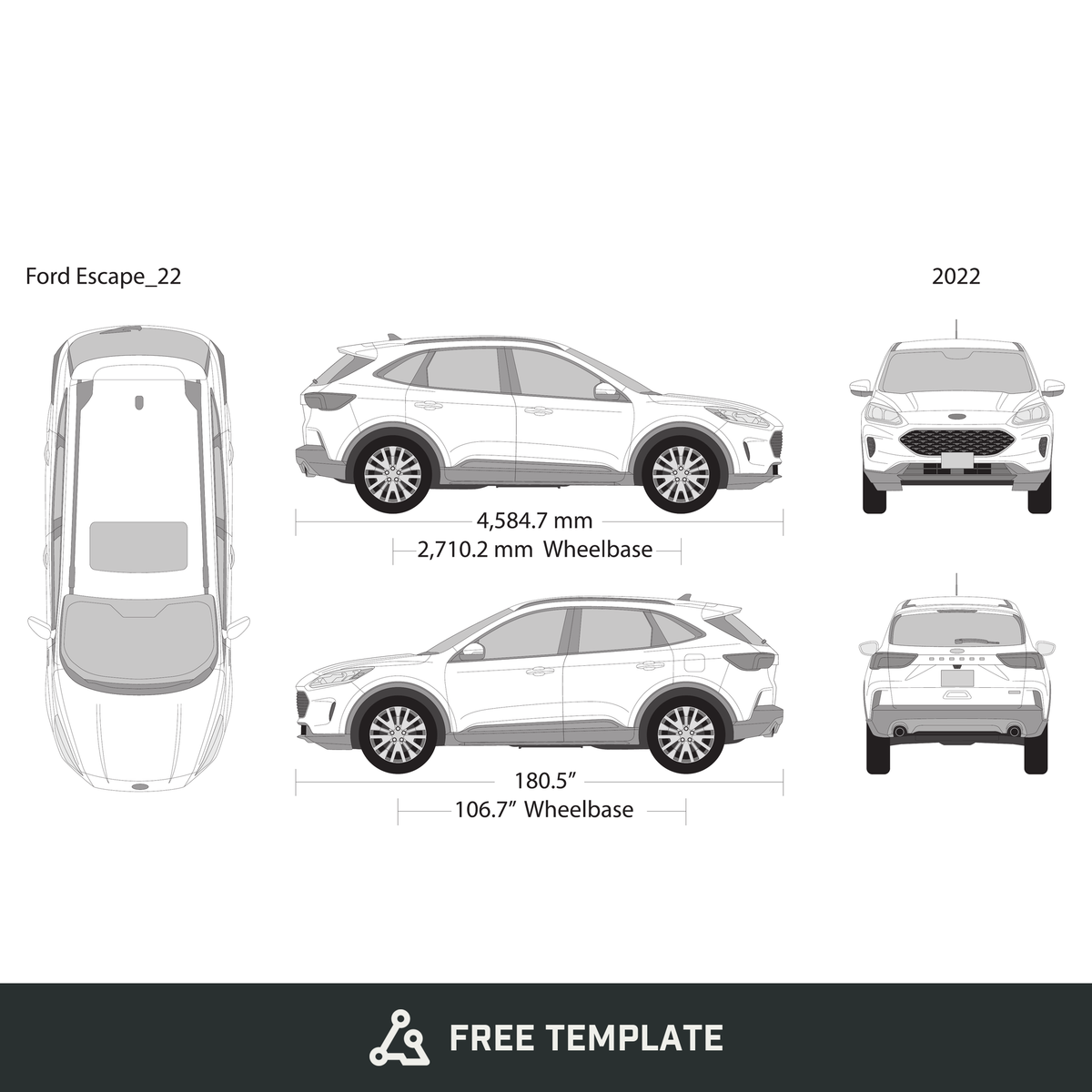 2022 Ford Escape free vector vehicle wrap template - GravBase