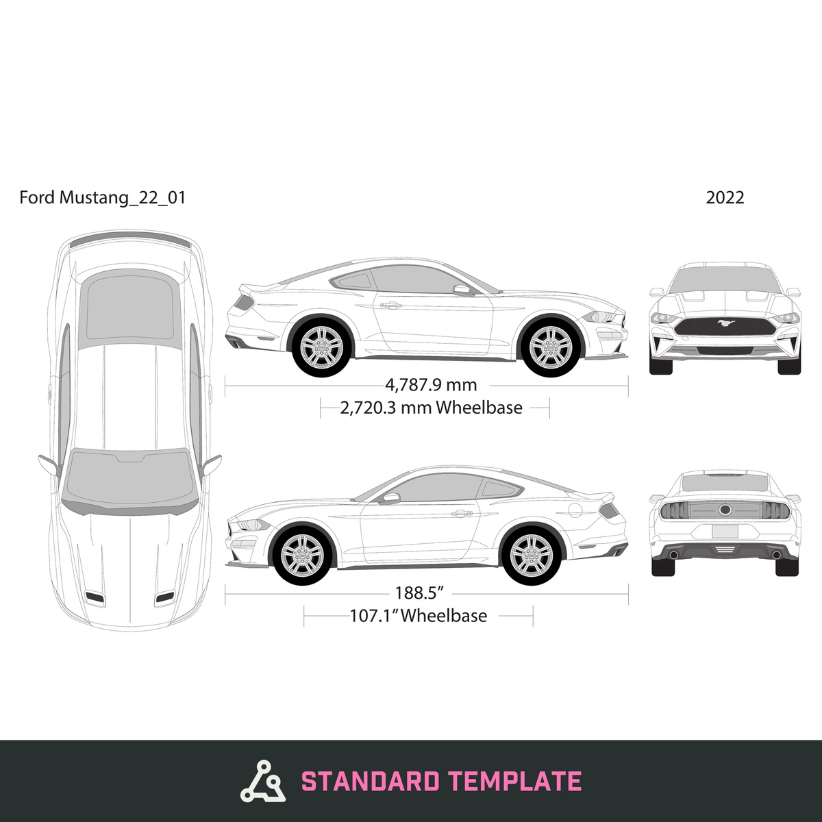 2022 Ford Mustang vector wrap template V01, Design-Ready PDF - GravBase