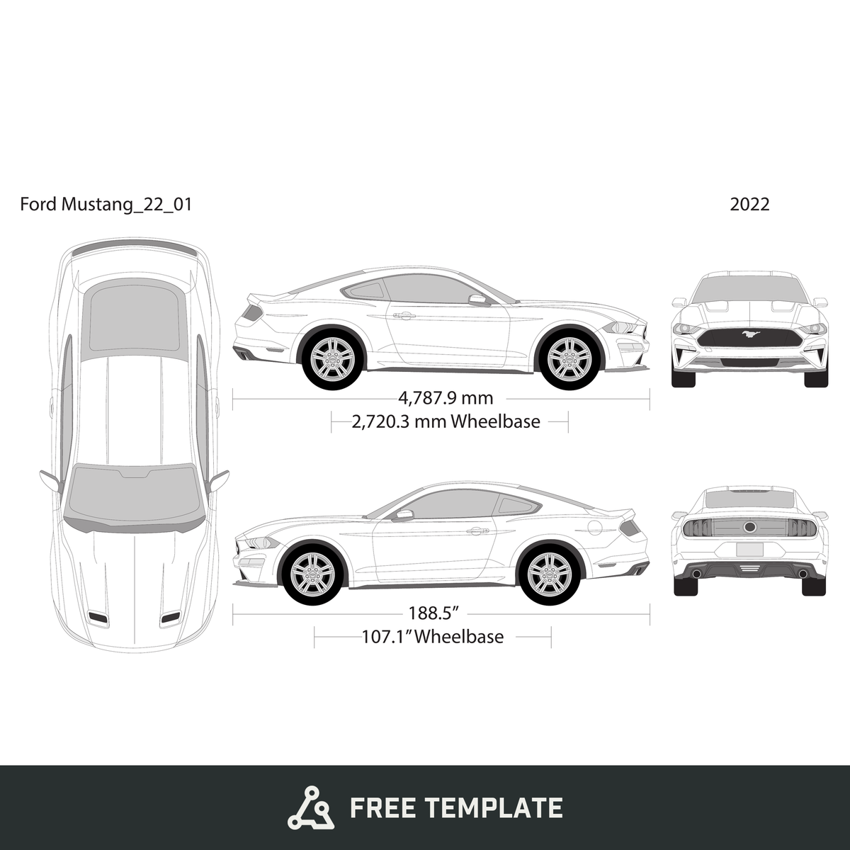 2022 Ford Mustang free vector vehicle wrap template - GravBase