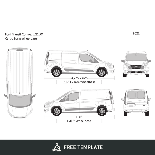 2022 Ford Transit Connect free vector vehicle wrap template - GravBase