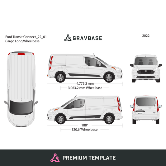 2022 Ford Transit Connect vector wrap template V01, Premium Full Color - GravBase