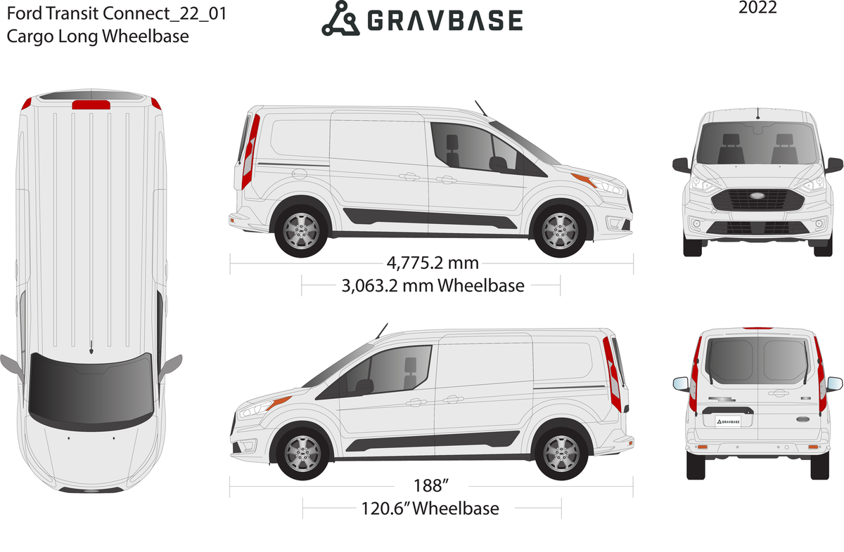 2022 Ford Transit Connect vector wrap template V01, Premium Full Color - GravBase